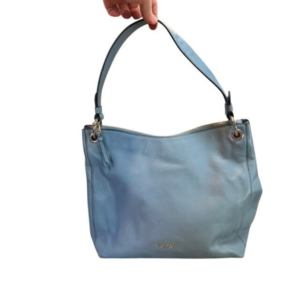 Kate Spade Blue Pebbled Leather Hobo Shoulder Bag Zip Top Slouchy Purse